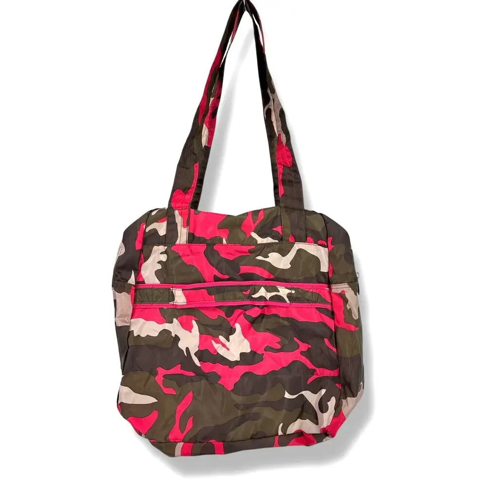 Lug Puddle Jumper Carry All Travel Tote Bag Pink Brown Camo Print 14X15X7